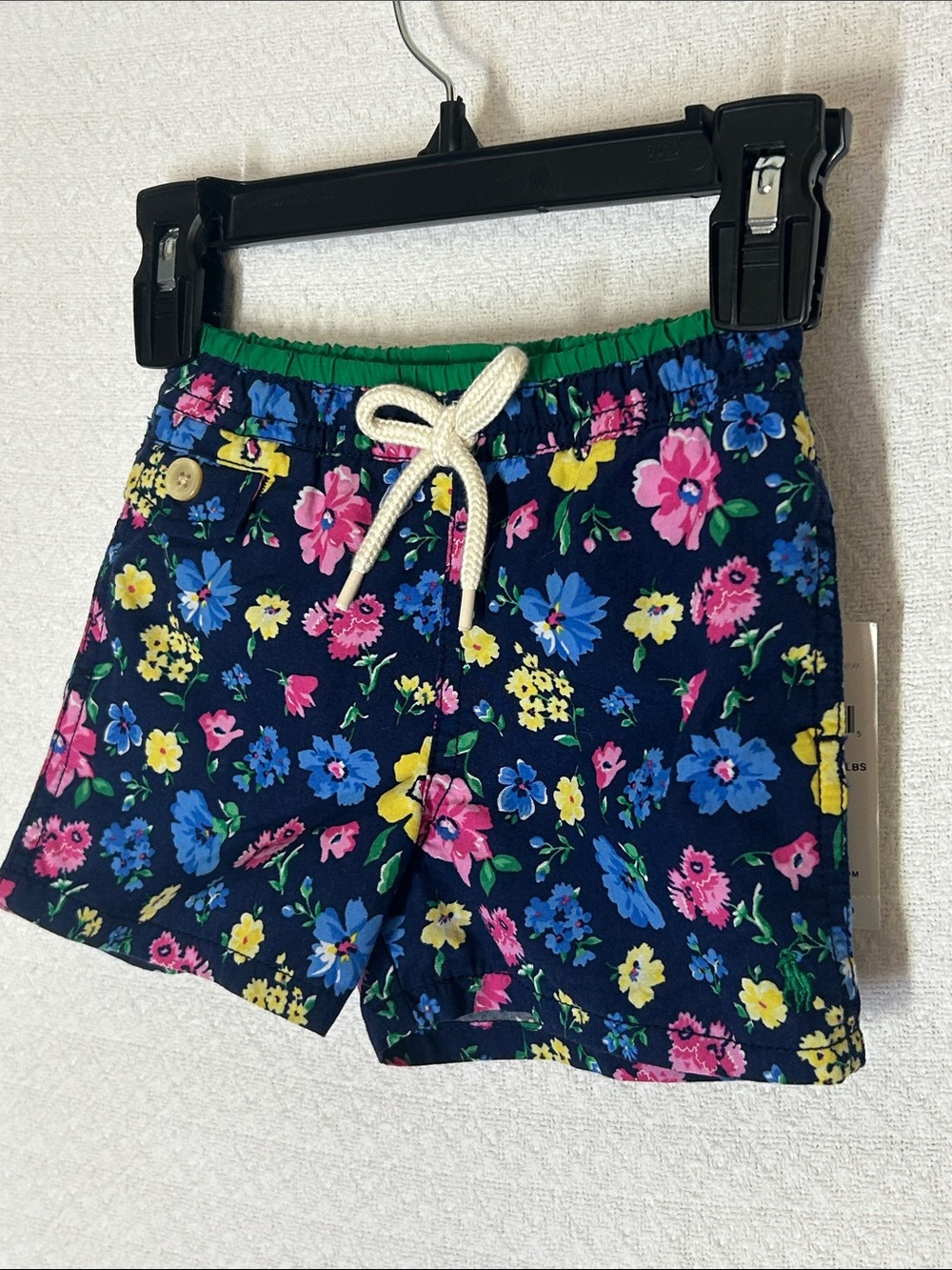 Ralph Lauren Navy Floral Drawstring Kids Shorts - Pink, Blue & Yellow Flowers